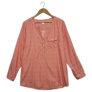 J Jill Top Womens Large Orange Roll Tab Sleeve Pop Over Cotton Lightweight Boho